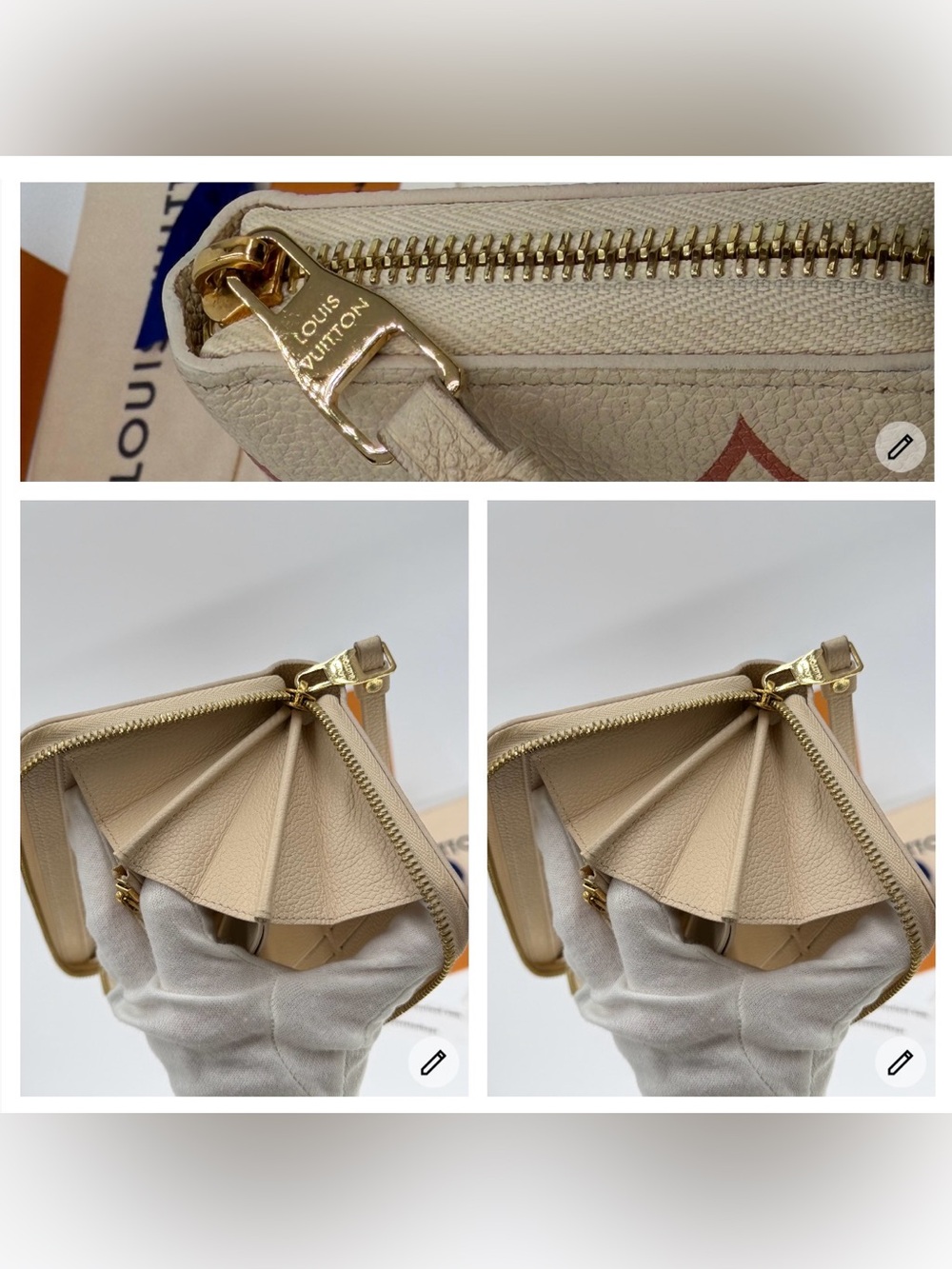 LV Cream & Pink Giant Empriente Monogram Zippy Wallet Full Set w/Entrupy COA - Picture 11 of 12
